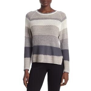CENY NWT Oatmeal Gray Stripe Open Knit Sweater Size Large